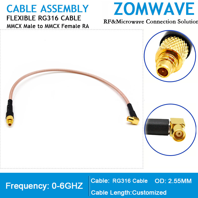 MMCX Male to MMCX Female Right Angle, RG316 Cable, 6GHz(3)