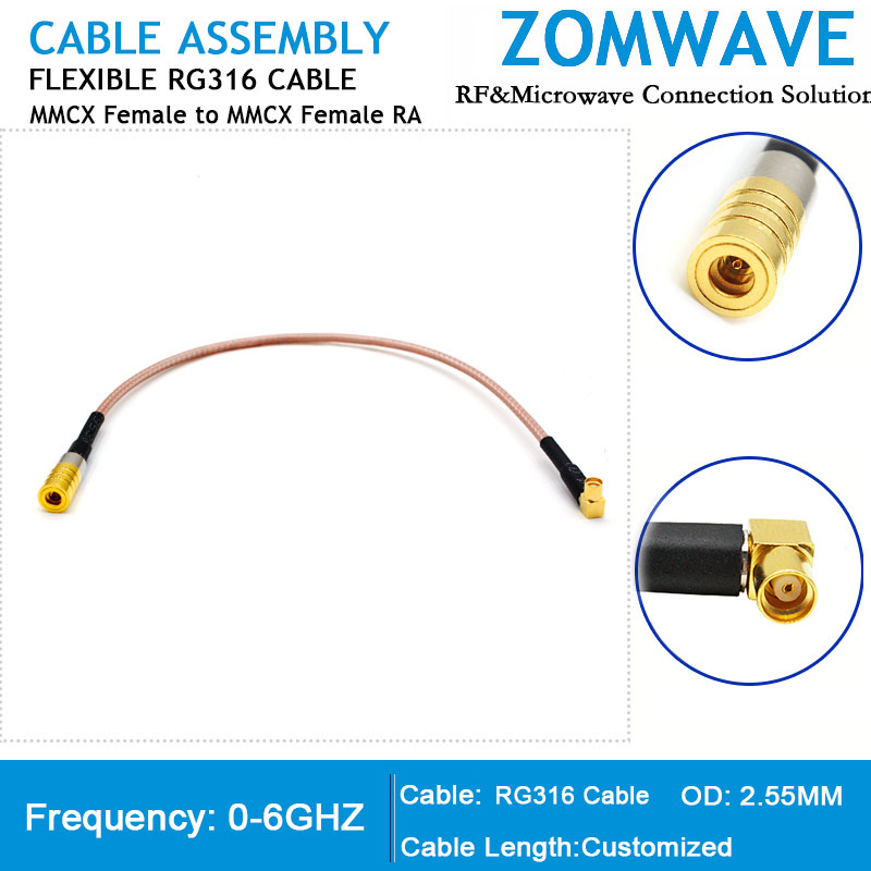 MMCX Female to MMCX Female Right Angle, RG316 Cable, 6GHz