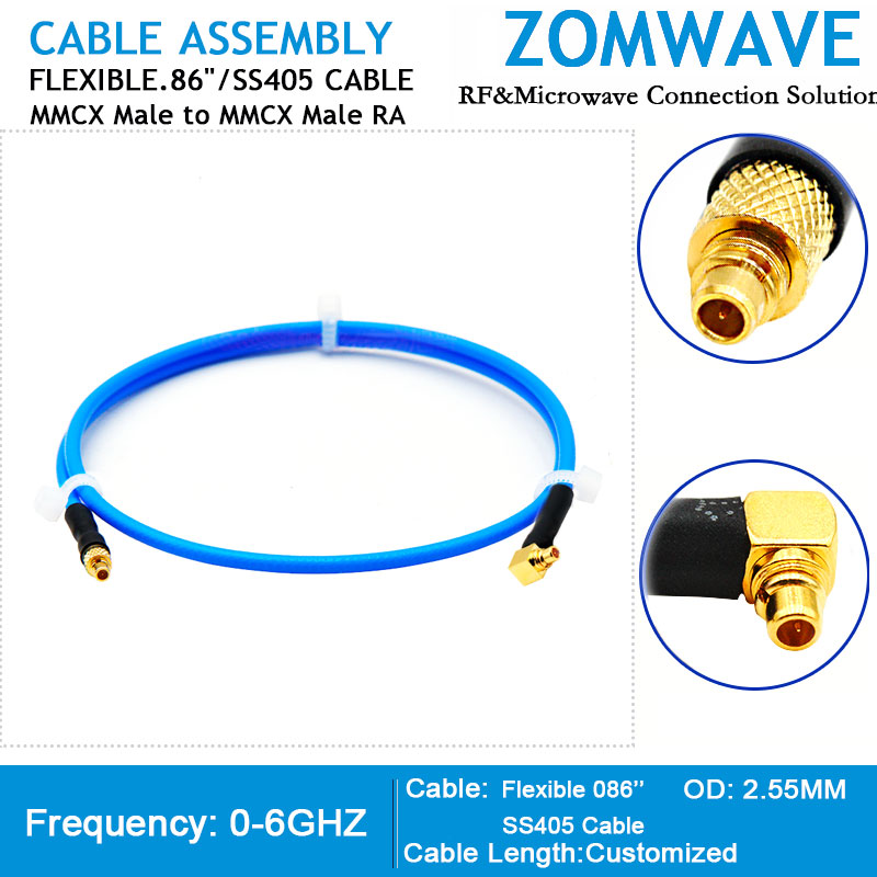 MMCX Male to MMCX Male Right Angle, Flexible .86''_SS405 Cable, 6GHz