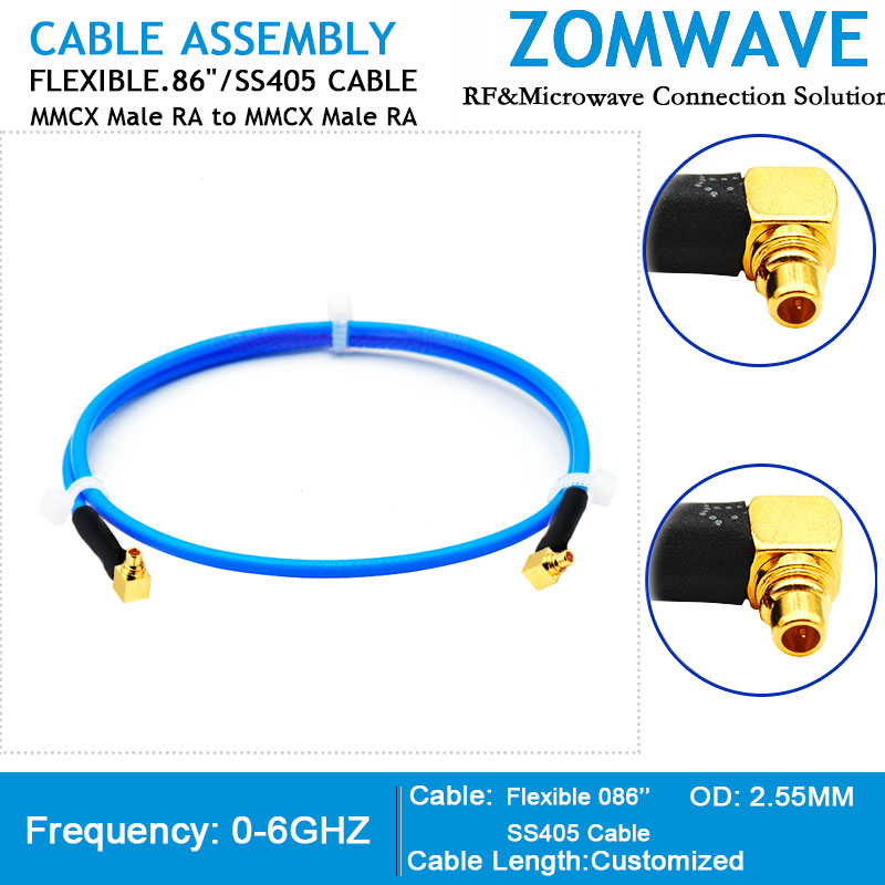 MMCX Male Right Angle to MMCX Male Right Angle, Flexible .86 _SS405 Cable, 6GHz