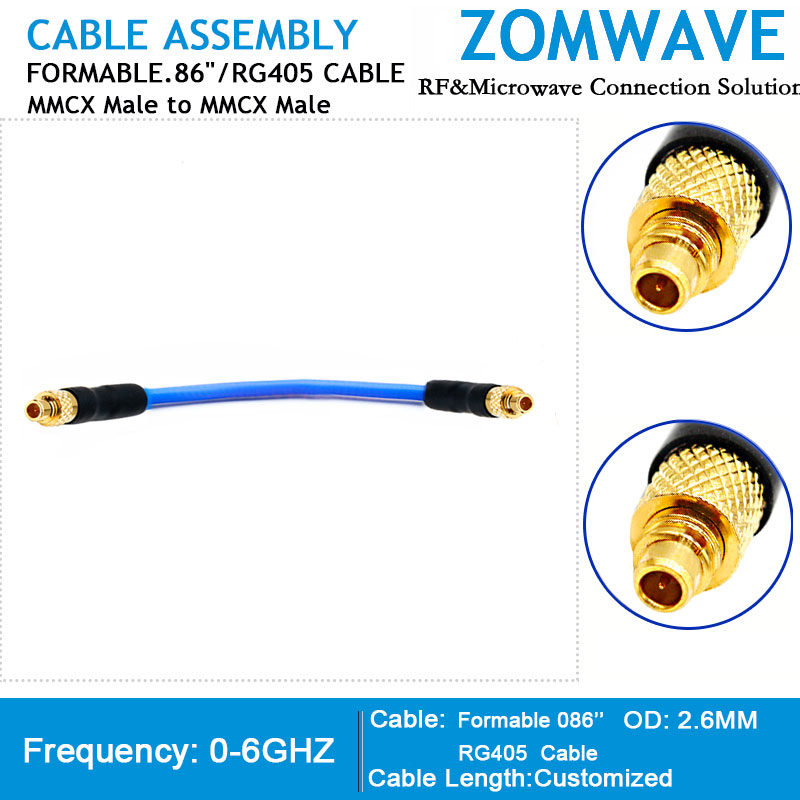 MMCX Male to MMCX Male, Formable .86''_RG405 Cable, 6GHz