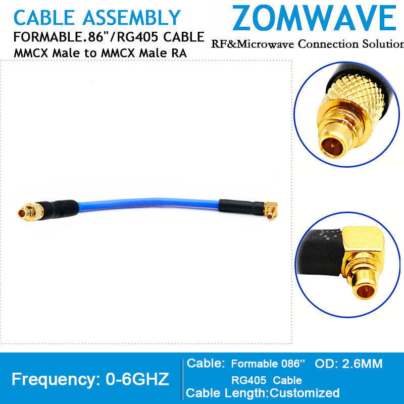 MMCX Male to MMCX Male Right Angle, Formable .86''_RG405 Cable, 6GHz