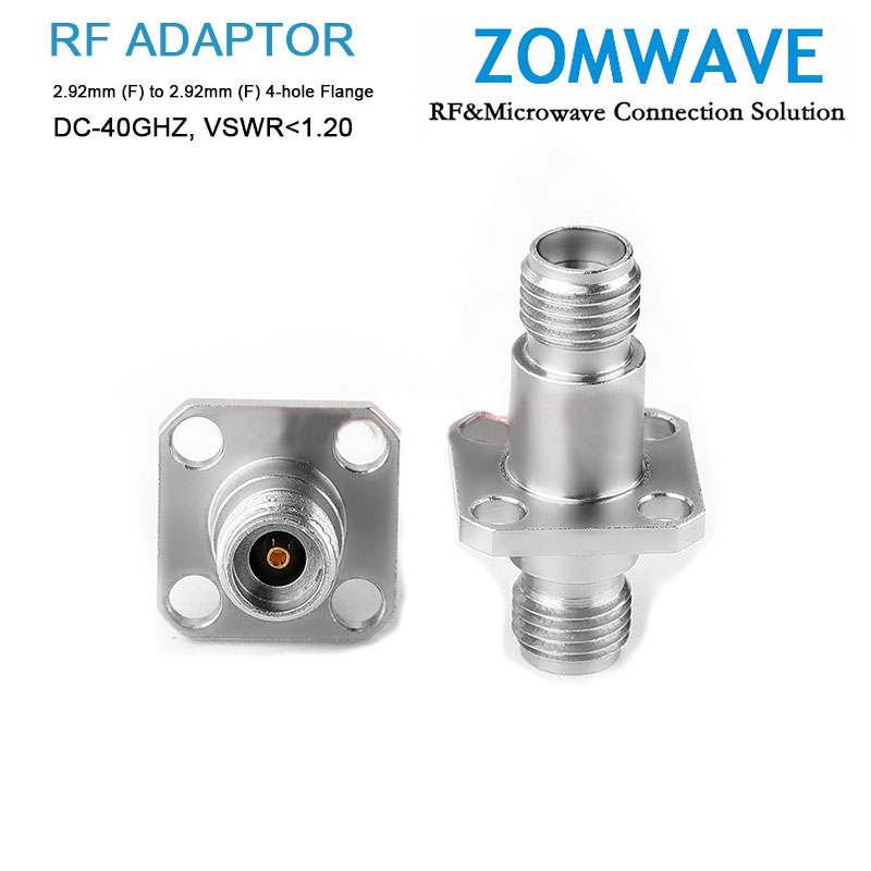 2.92mm Female to 2.92mm Female Stainless Steel Adapter, 4-hole Flange, 40GHz