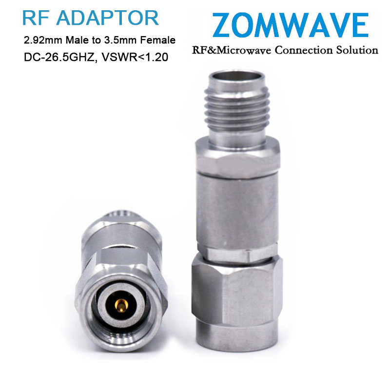 2.92mm Male to 3.5mm Female Stainless Steel Adapter, 26.5GHz