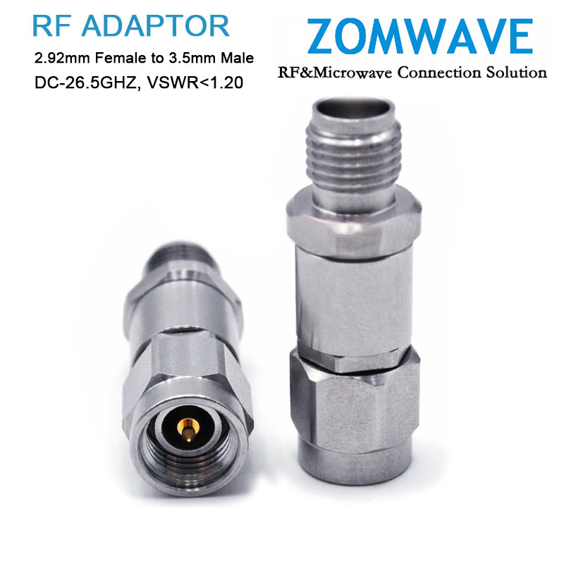 2.92mm Female to 3.5mm Male Stainless Steel Adapter, 26.5GHz