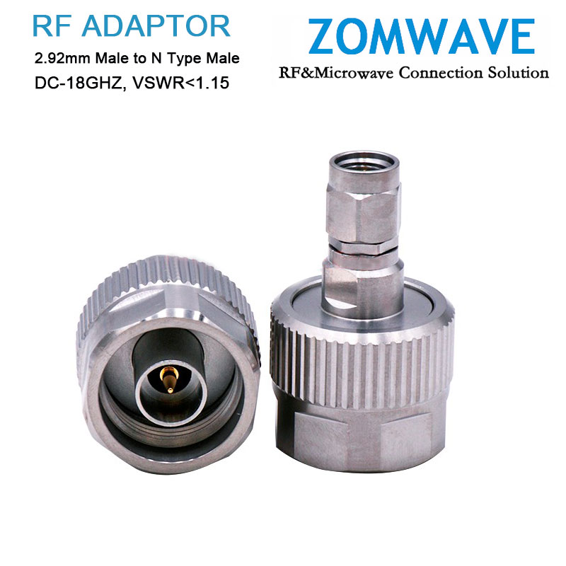 2.92mm Male to N Type Male Stainless Steel Adapter, 18GHz