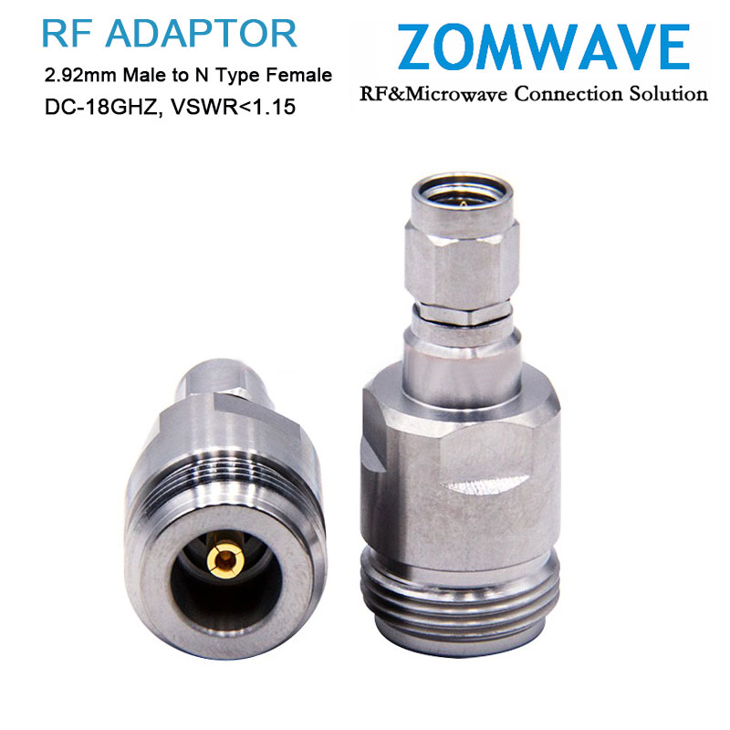 2.92mm Male to N Type Female Stainless Steel Adapter, 18GHz