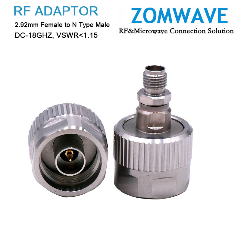 2.92mm Female to N Type Male Stainless Steel Adapter, 18GHz