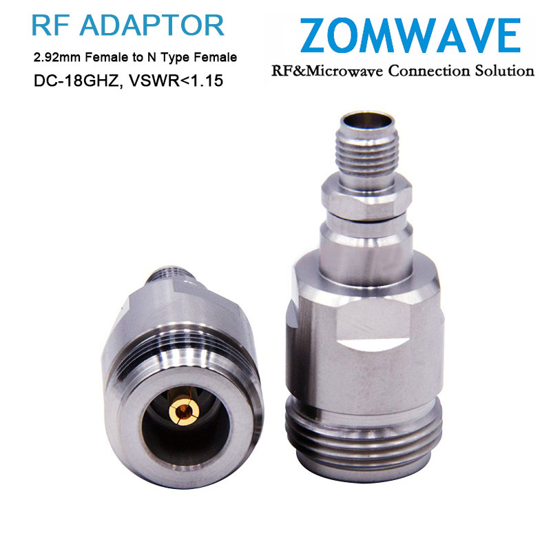 2.92mm Female to N Type Female Stainless Steel Adapter, 18GHz
