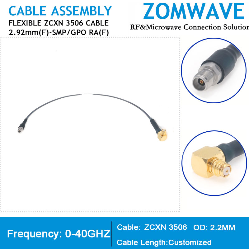 2.92mm Female to SMP(GPO) Right Angle Female, Flexible ZCXN 3506 Cable, 40GHz