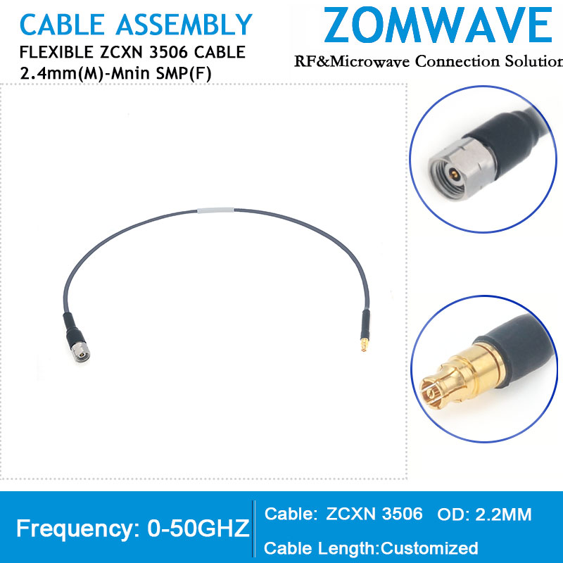 2.4mm Male to Mini SMP (SMPM/GPPO) Female, Flexible ZCXN 3506 Cable, 50GHz