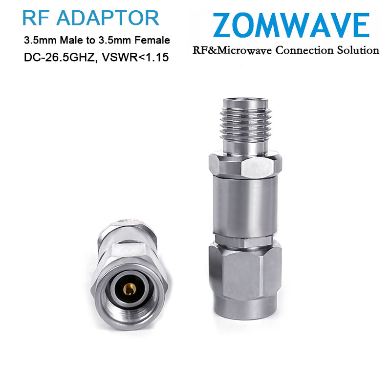 3.5mm Male to 3.5mm Female Stainless Steel Adapter, 26.5GHz