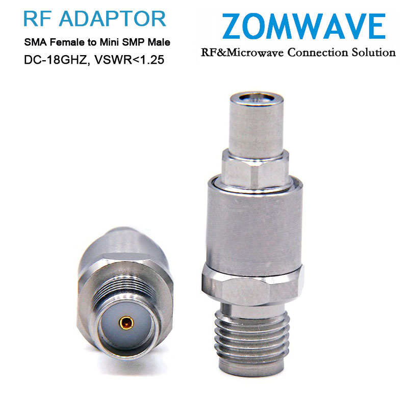 SMA Female to Mini SMP (SMPM/GPPO) Male Stainless Steel Adapter, 18GHz