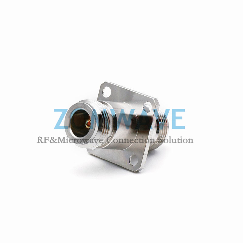 N Type Female to N Type Female Adapter, 4 hole Flange, 6GHz