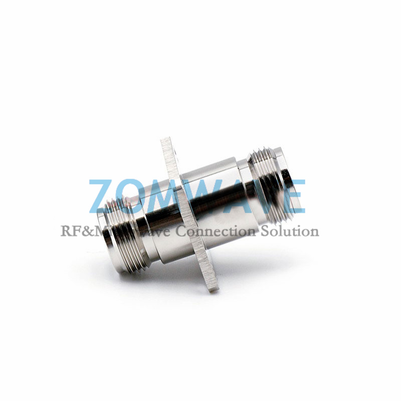N Type Female to N Type Female Adapter, 4 hole Flange, 6GHz