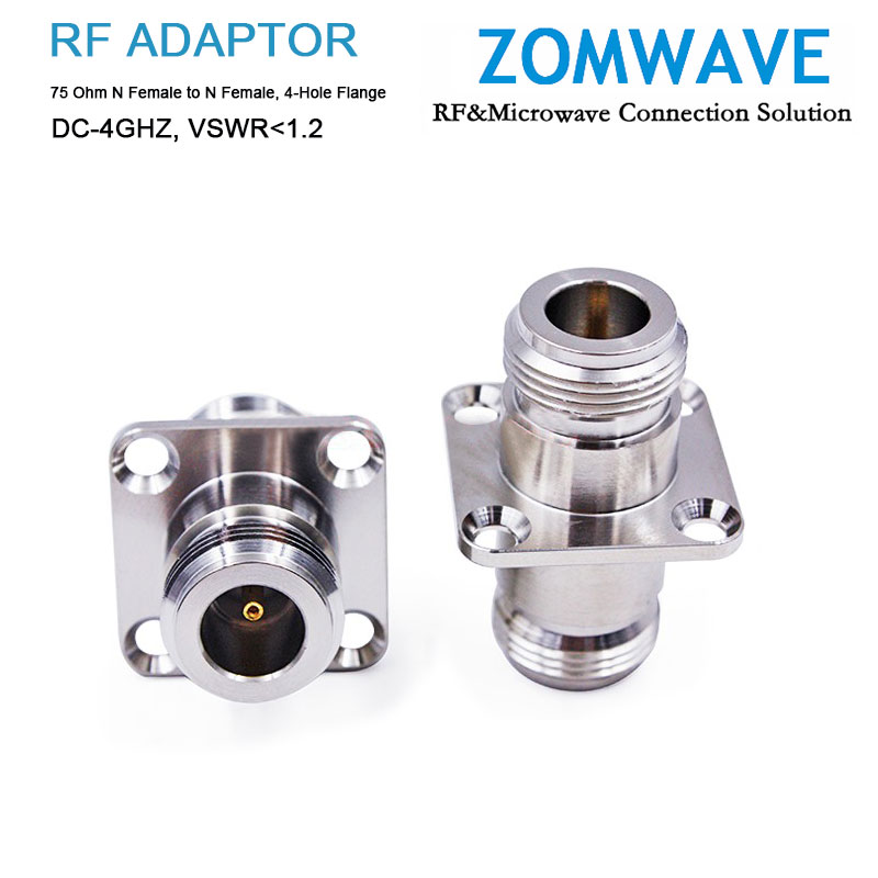 75ohm N Type Female to N Type Female Adapter, 4 hole Flange, 4GHz