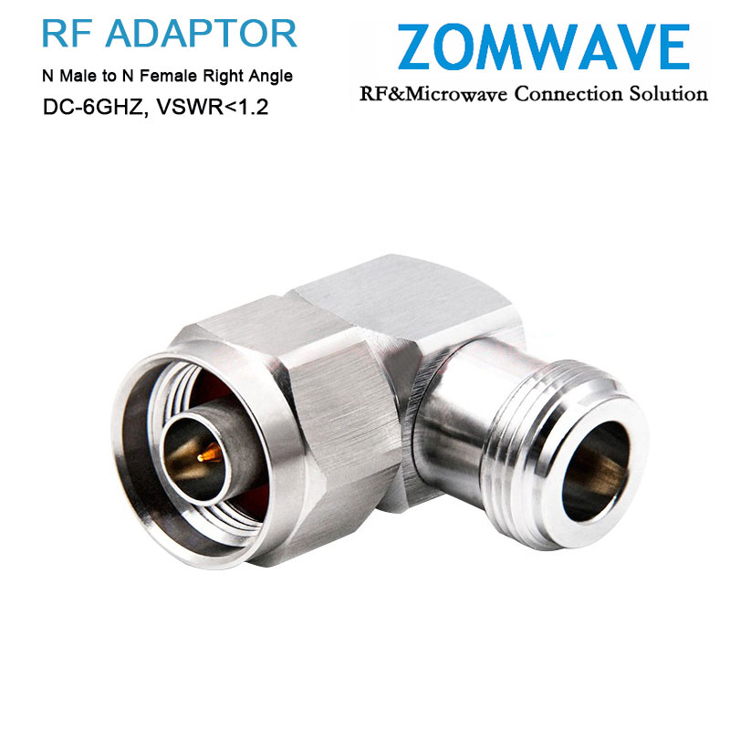 N Type Male to N Type Female Right Angle Adapter, 6GHz