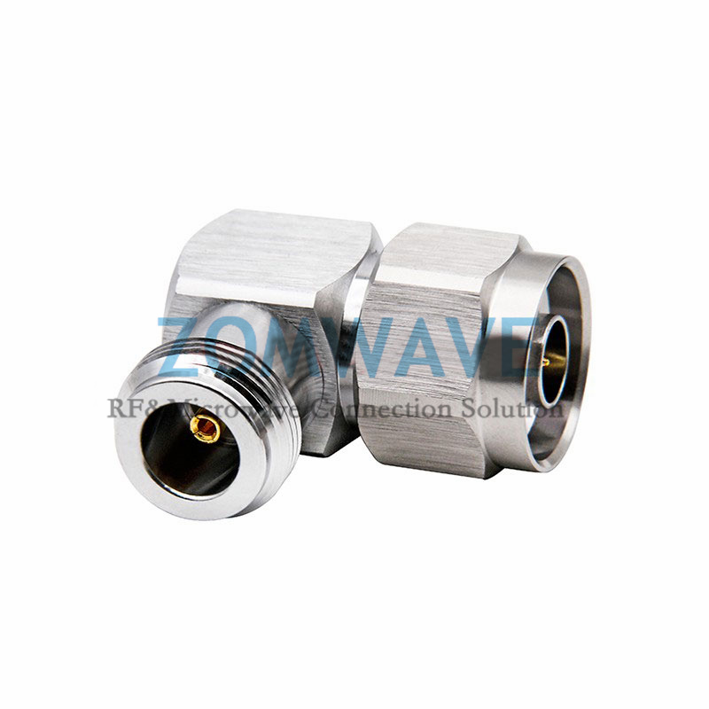 N Type Male to N Type Female Right Angle Adapter, 6GHz