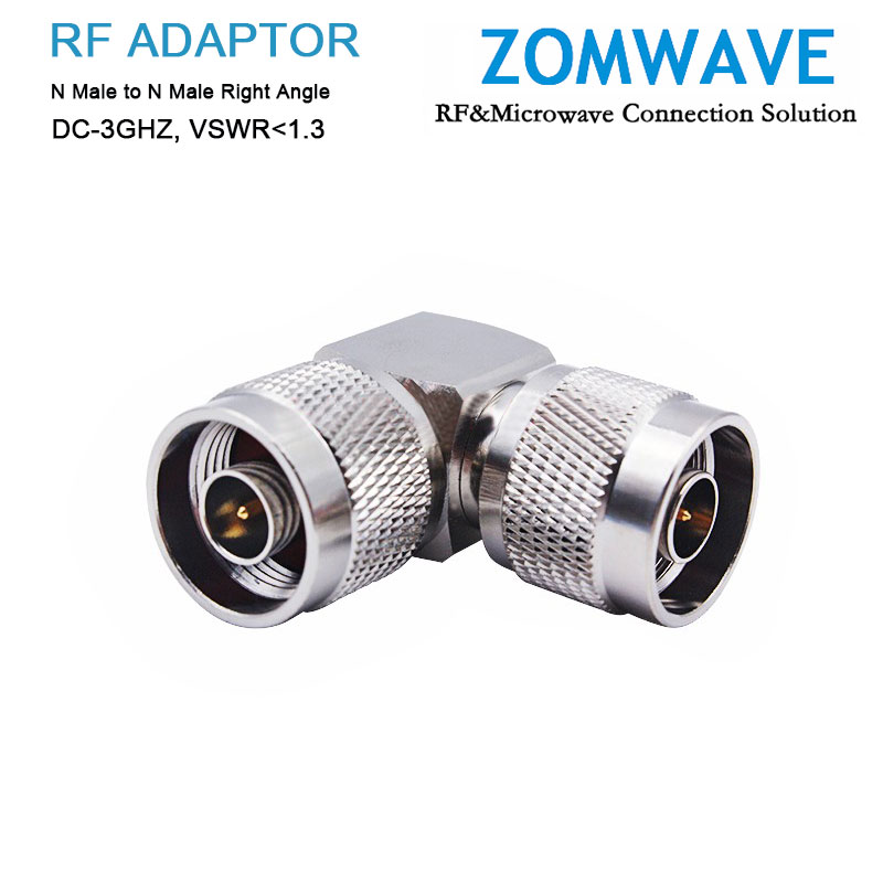 N Type Male to N Type Male Righ Angle Adapter, 3GHz