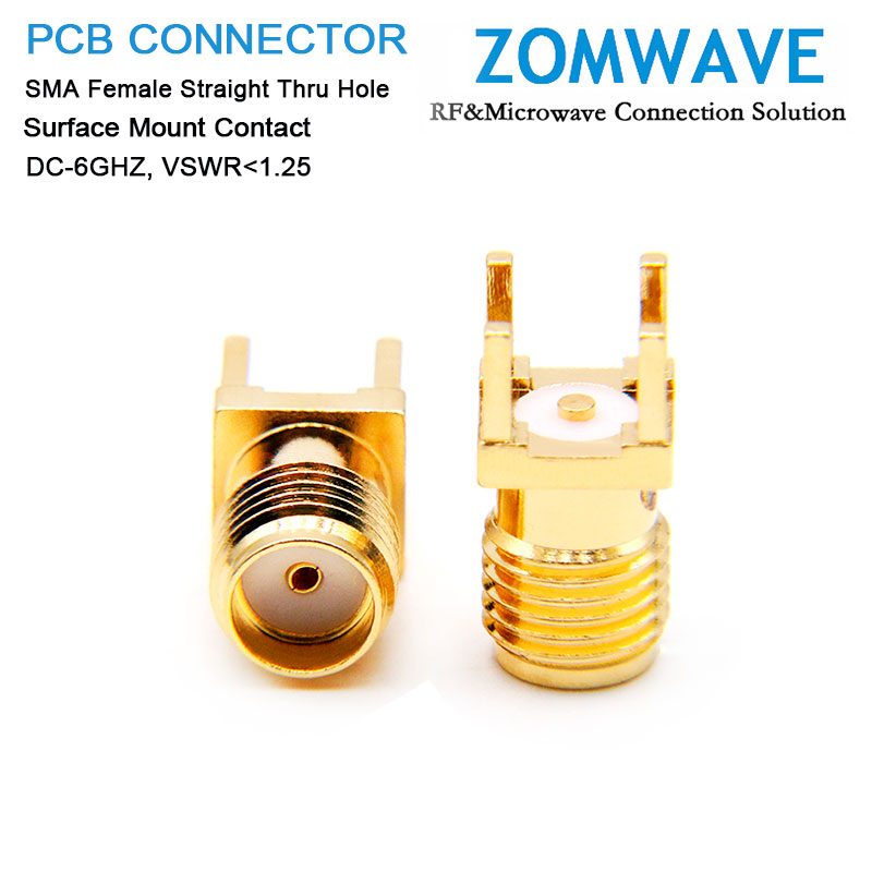 SMA Female Straight Thru Hole PCB Connector, Surface Mount Contact, 6GHz