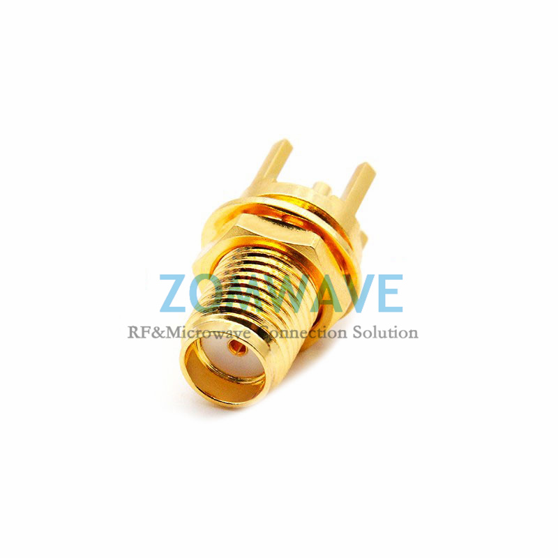 SMA(F)Bulkhead Straight Thru Hole PCB Connector, .201 inch x .051 inch Hole, 6GH