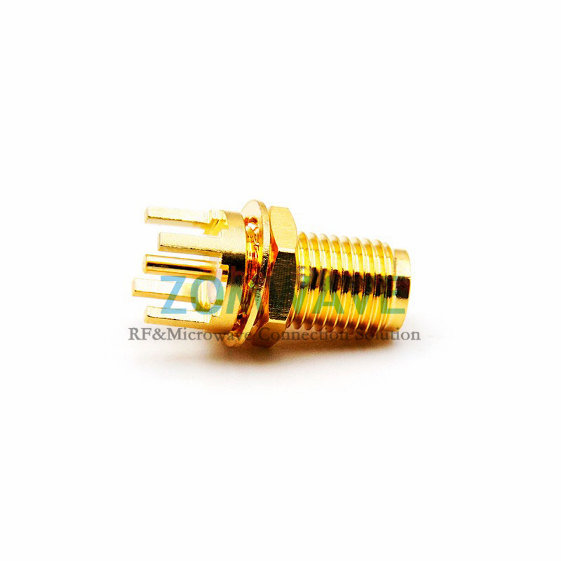 SMA(F)Bulkhead Straight Thru Hole PCB Connector, .201 inch x .051 inch Hole, 6GH