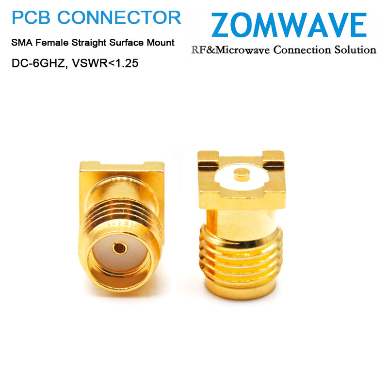 SMA Female Straight Surface Mount PCB Connector, 6GHz