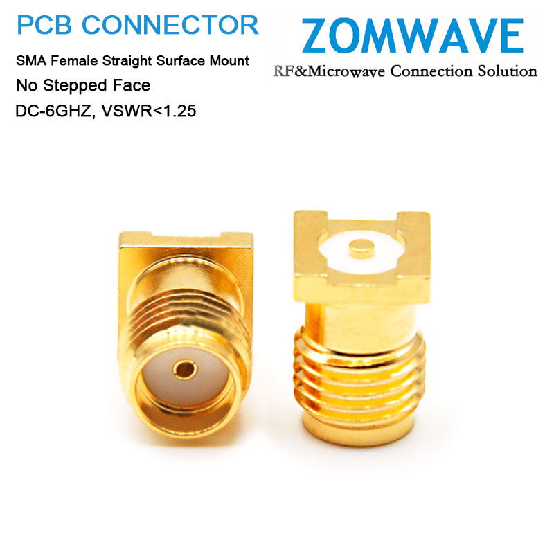 SMA Female Straight Surface Mount PCB Connector, No Stepped Face, 6GHz