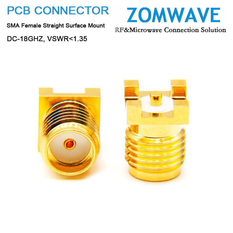 SMA Female Straight Surface Mount PCB Connector, 18GHz