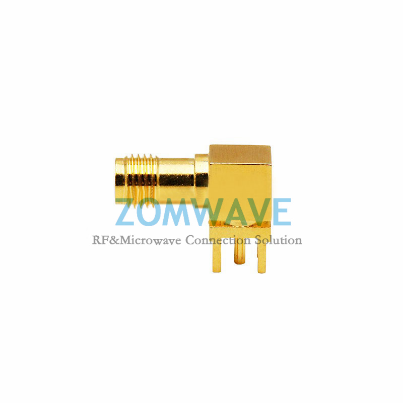 SMA Female RA Thru Hole PCB Connector,Long Thread,.201 inch x .051 inch Hole,6GH