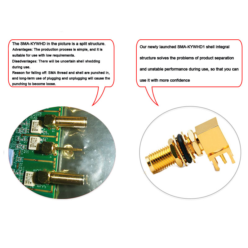 SMA Female Bulkhead RA Thru Hole PCB Connector,Long Thread, .201X .051 inch, 12G