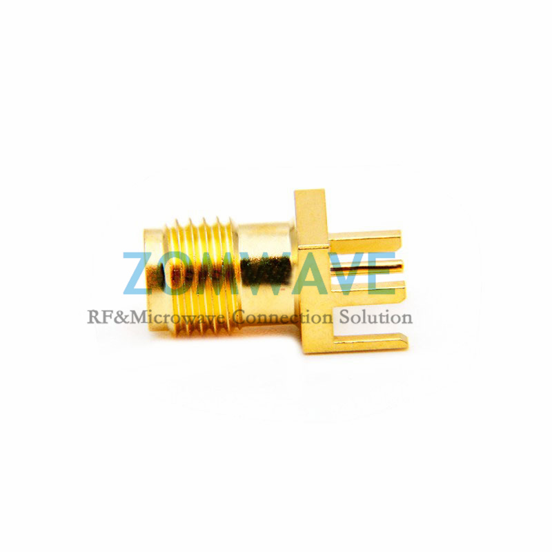 SMA Female PCB End Launch, .078 inch PCB Thickness (Max), .030 inch Pin Dia, 18G