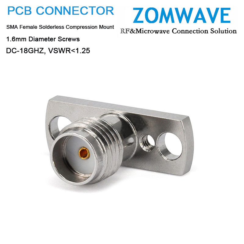 SMA Female Solderless Compression Mount (Stripline), 1.6mm Diameter Screws ,18GH