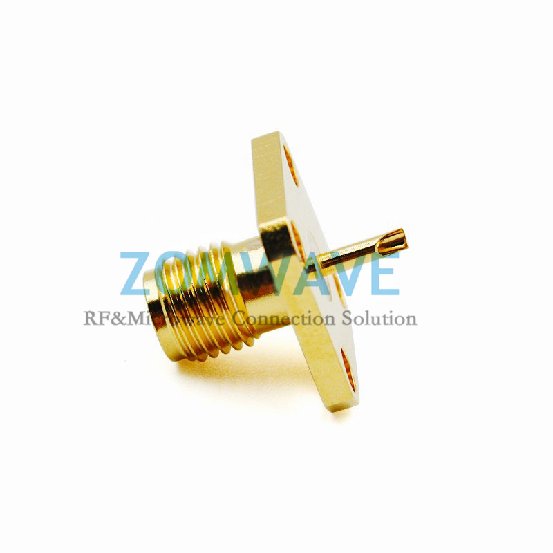 SMA Female Terminal Connector, 4 hole Flange, Extended 5mm Pin, 6G