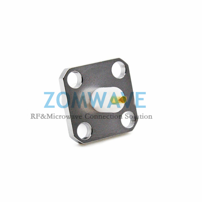 SMA Female Stainless Steel Terminal,4 hole Flange,4mm Insulator and 3mm Pin, 18G