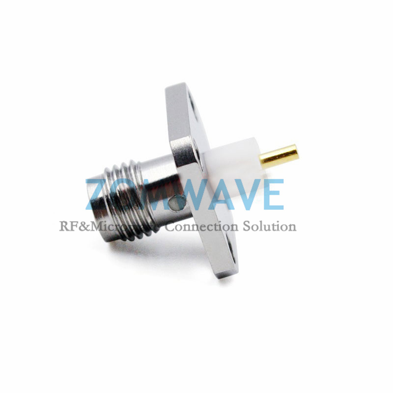SMA Female Stainless Steel Terminal,4 hole Flange,4mm Insulator and 3mm Pin, 18G