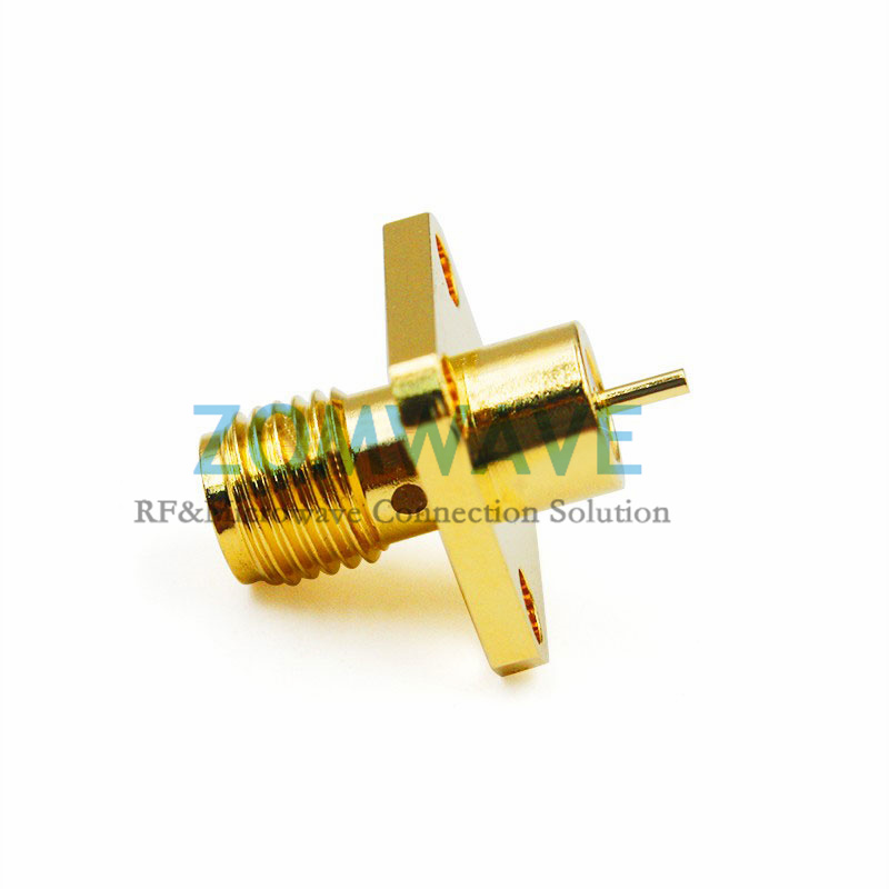 SMA Female Terminal, 4 hole Flange, Extended 4mm Outer Conductor and 3mm Pin,6Gh