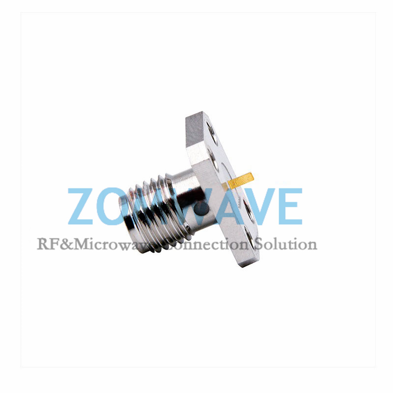 SMA Female Terminal Connector, 4 hole Flange, Extended 2mm Flat Pin, 6G