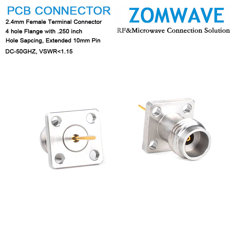 2.4mm Female Terminal, 4 hole Flange with .250 inch Hole Sapcing, 10mm Pin, 50G