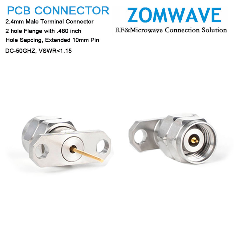 2.4mm Male Terminal Connector, 2 hole Flange with .480 inch Hole Sapcing, Extend