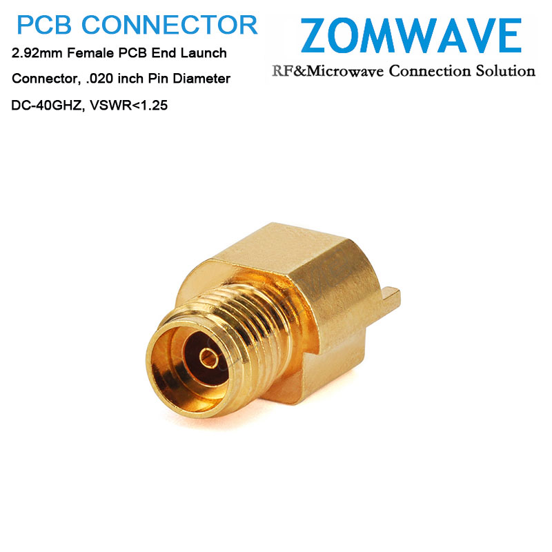 2.92mm Female PCB End Launch Connector, .020 inch Pin Diameter, 40G