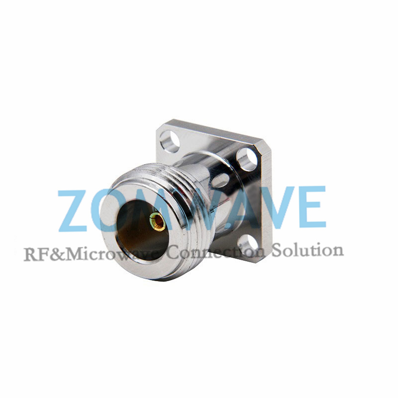 N Type Female Waterproof Terminal, 4 hole Flange, 4mm Insulator and 3mm Pin, 6GH