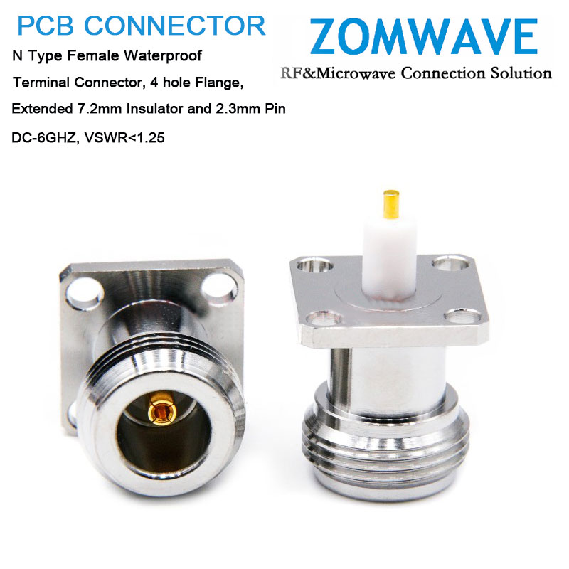 N Female Waterproof Terminal , 4 hole Flange,7.2mm Insulator and 2.3mm Pin,6Ghz