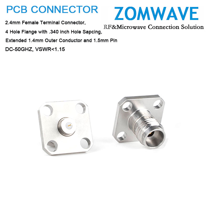 2.4mm Female Terminal,4 hole Flange with .340 inch Hole,1.4mm Outer Conductor,50