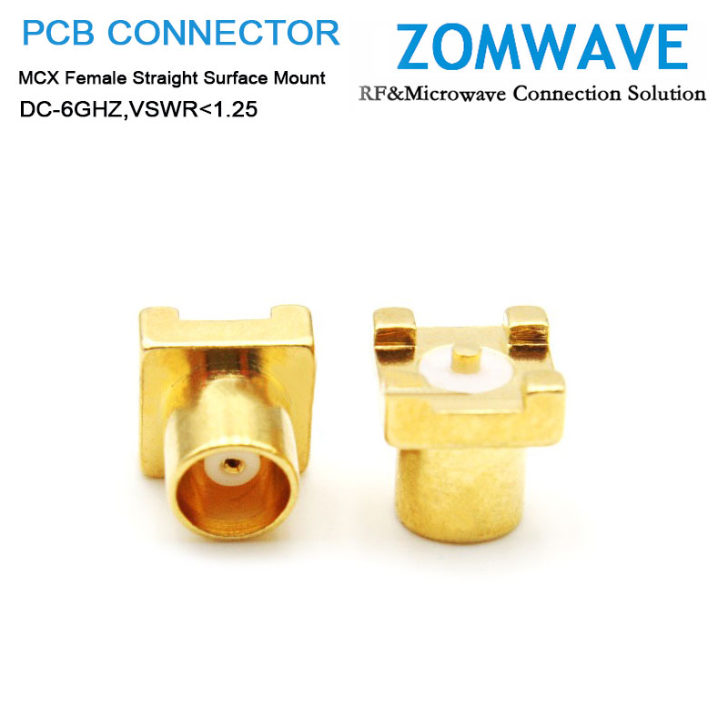 MCX Female Straight Surface Mount PCB Connector, 6GHz