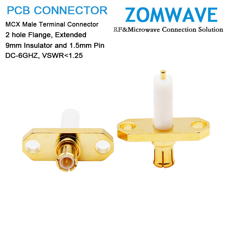 MCX Male Terminal, 2 hole Flange, Extended 9mm Insulator and 1.5mm Pin,6GHZ