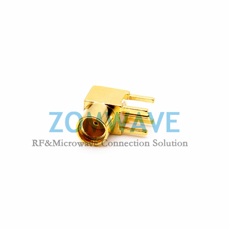 MMCX Female Right Angle Thru Hole PCB Connector, .100 inch x .035 inch Hole, 6GH