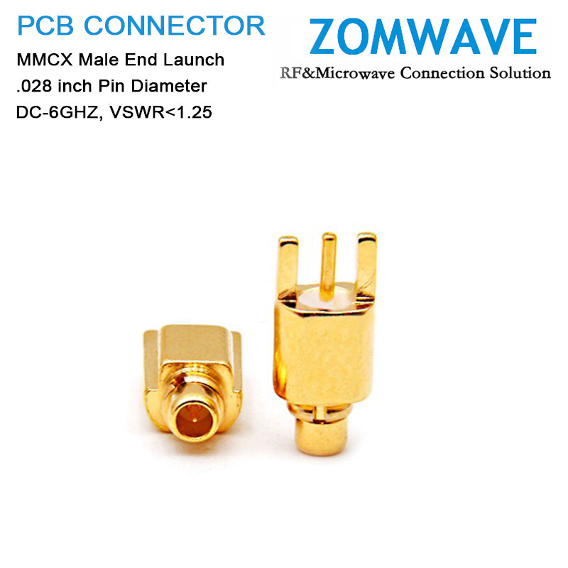 MMCX Male End Launch PCB Connector,  .028 inch Pin Diameter, 6G
