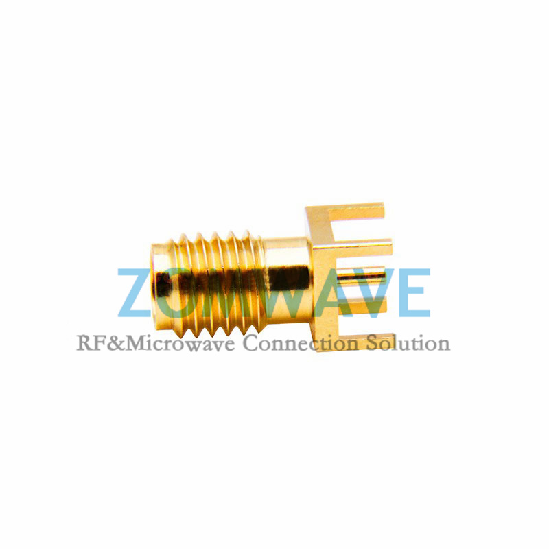 SSMA Female Straight Thru Hole PCB Connector, .173 inch x .035 inch Hole, 18GHz