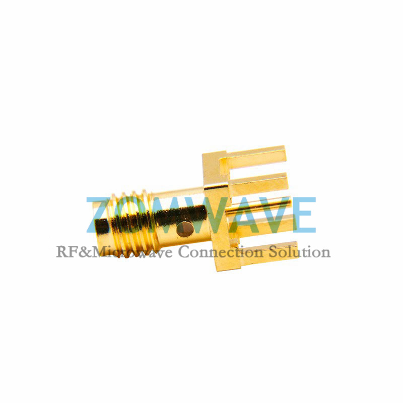 SSMA Female Straight Thru Hole PCB Connector, .200 inch x .059 inch Hole, 18GHz